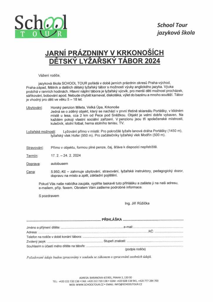 Informace + přihláška